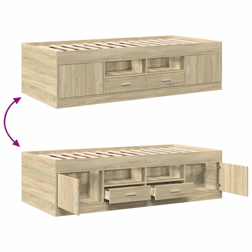 Bed Frame with Storage Sonoma Oak 80 x 200 cm Engineered Wood