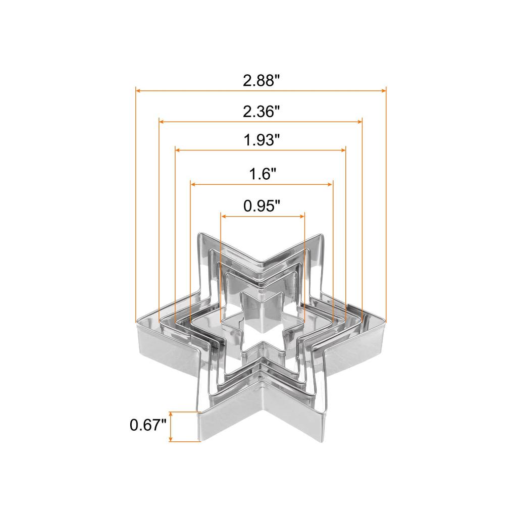 Uxcell Set of Stainless Steel Biscuit Cookie Cutters for Kitchen Baking 5-Piece Star-Shaped