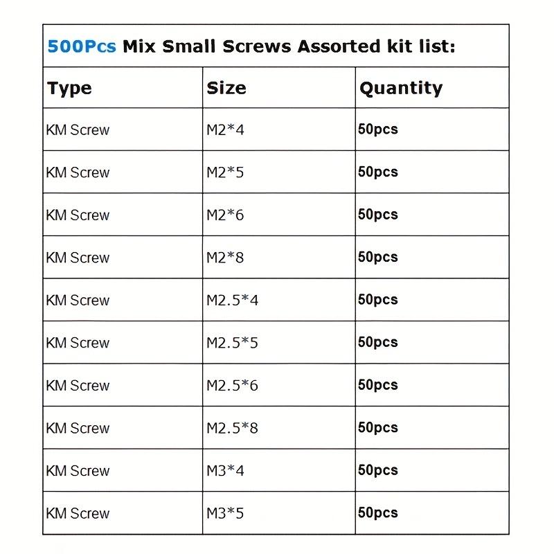 500 Pieces of Flat Head Cross Screws for Laptop, Including M2, M2.5, M3, DIY Black Bolts Screw Kit