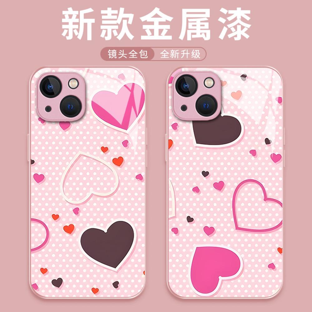Summer new ins wind sweet polka dot love mobile phone case iPhone17 glass case protective case Apple 15Pro