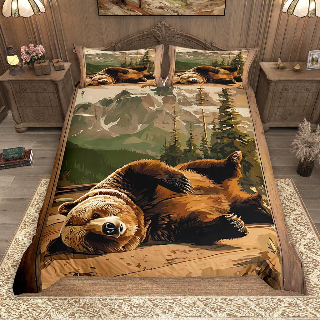 Homewish Rustic Farmhouse Lodge Cabin Duvet Cover Set 2pcs/3pcs, Moose Deer Bear Bedding, Woodland Animal Comforter Cover Set