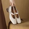 Fashion New Spring/summer Genuine Leather Mary Jane Shoes for Women Fashion Rivet Square Toe Shoes Women Pumps Chunky Heels Black