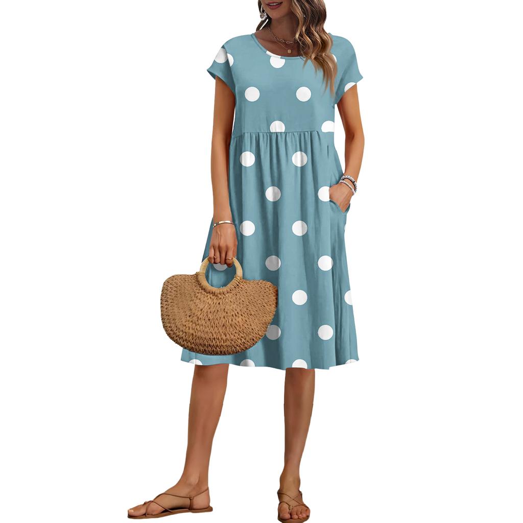 Women's Summer Fashion Casual Round Neck Short Sleeve Plaid Print Dress