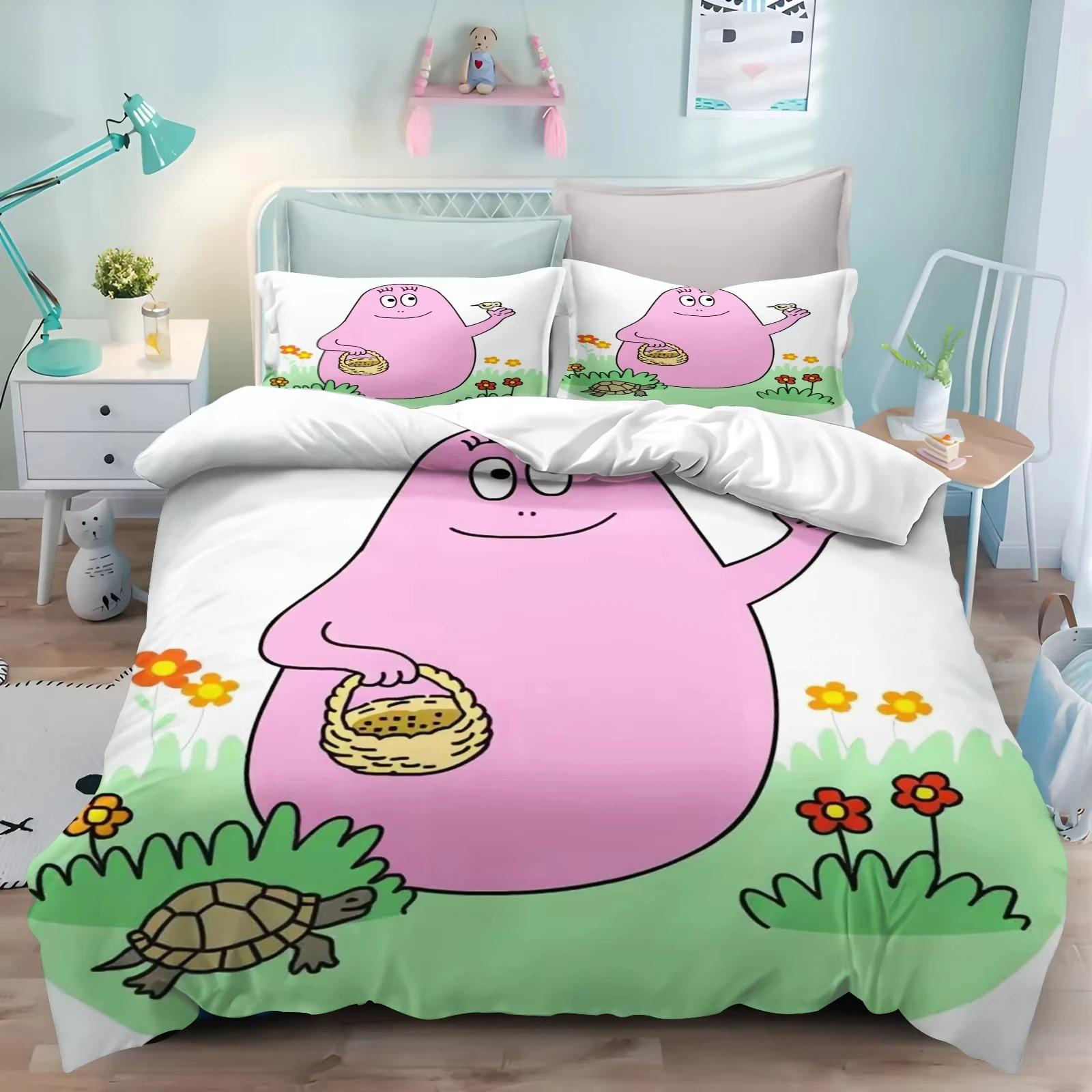 

New 3D Print Cartoon L-Les & B-Barbapapa Bedding Set Double Twin King Duvet Cover Comforter Pillowcase Boys Girls Adults Bedroom AU Double 180x210cm