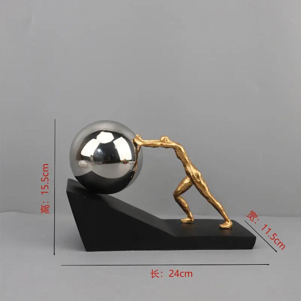 Pushing The Ball Character Resins Sculpture Desk Decoration Ornaments Mythical Figures Sisyphus Pushed The Rolling Stone Statue