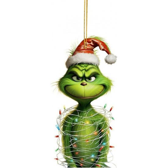 1/7Pcs Christmas Tree Ornaments Cartoon Green Elf Tree Hanging Decoration Acrylic Xmas Pendant for Holiday Car Window Wall Tree Decor