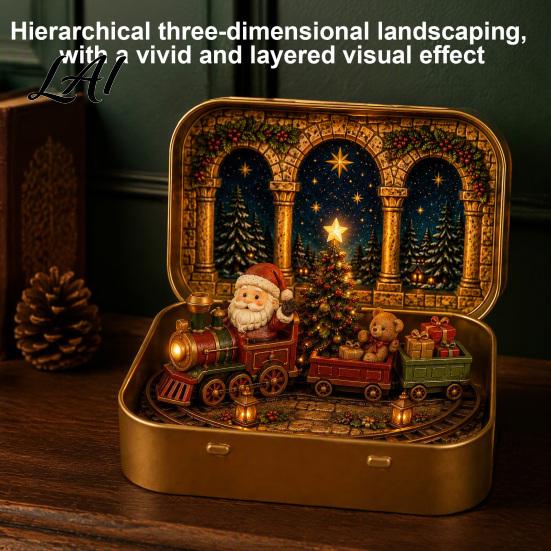 Christmas Mantelpiece A Tin Set in Ornament Mini Box, Pocket Size Holiday Scene Desktop