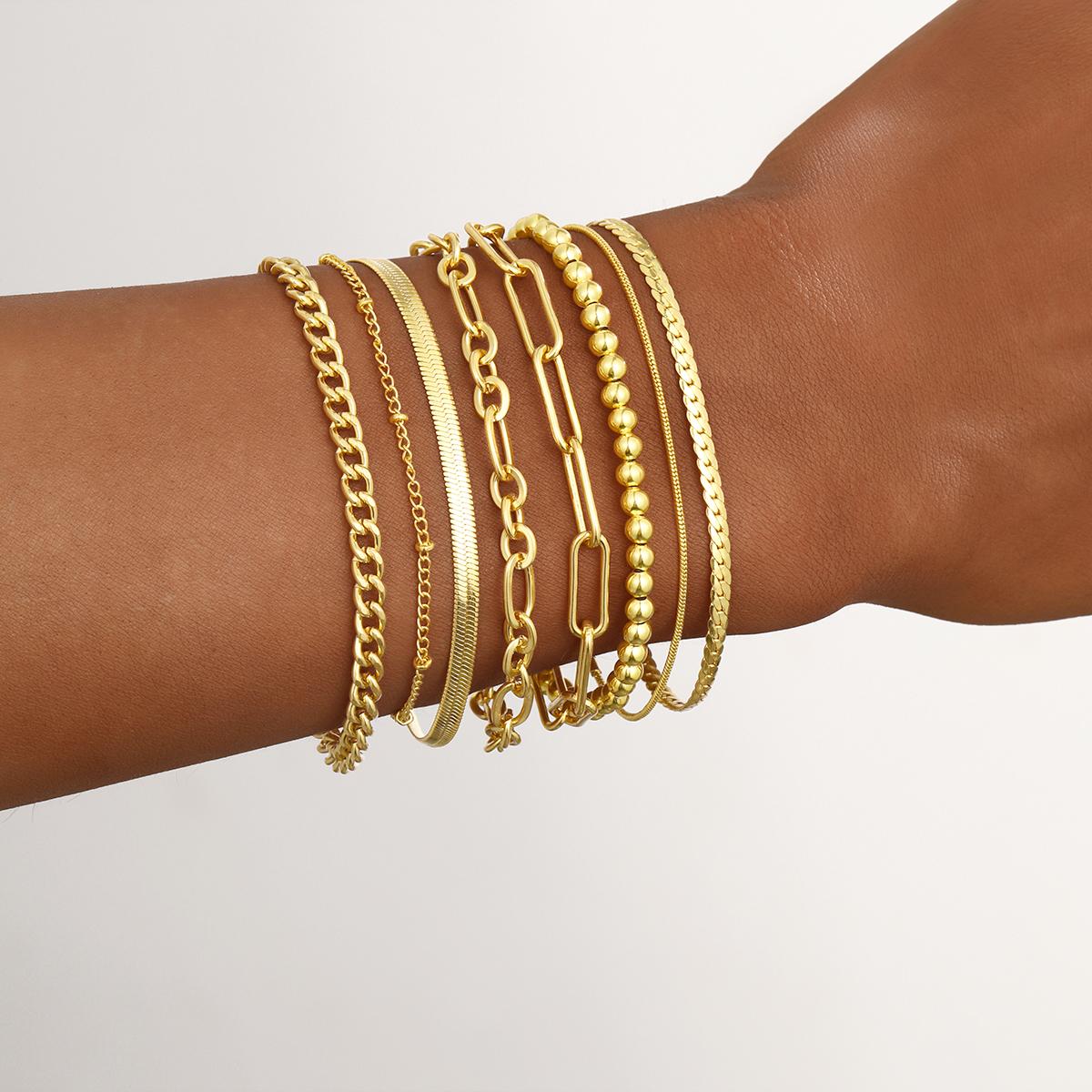 

8 Pcs Gold Color Bracelet Set Boho Retro Thick Twist Cuban Beaded Chain Bracelet for Women 2026 Trendy Quality Jewelry Gifts