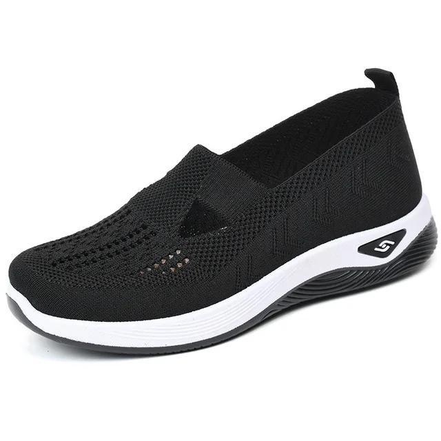 2025 Spring Breathable Knitted Sports Shoes for Women, Large Sized Hollow Soft Soled Flat Shoes for Women, Non Slip Casual Shoes