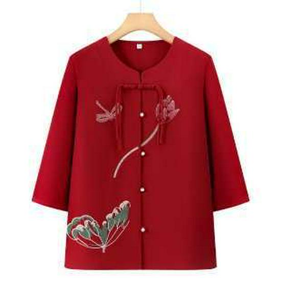 

Spring Chiffon Mid-Sleeve Top for Middle-aged Women 2XL красный