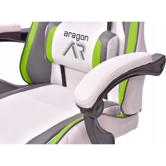Chaise de jeu chaise de bureau ergonomique en cuir écologique blanc-gris-lime