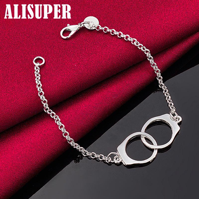 925 Sterling Silver Double Round Circle Bracelet Jewelry