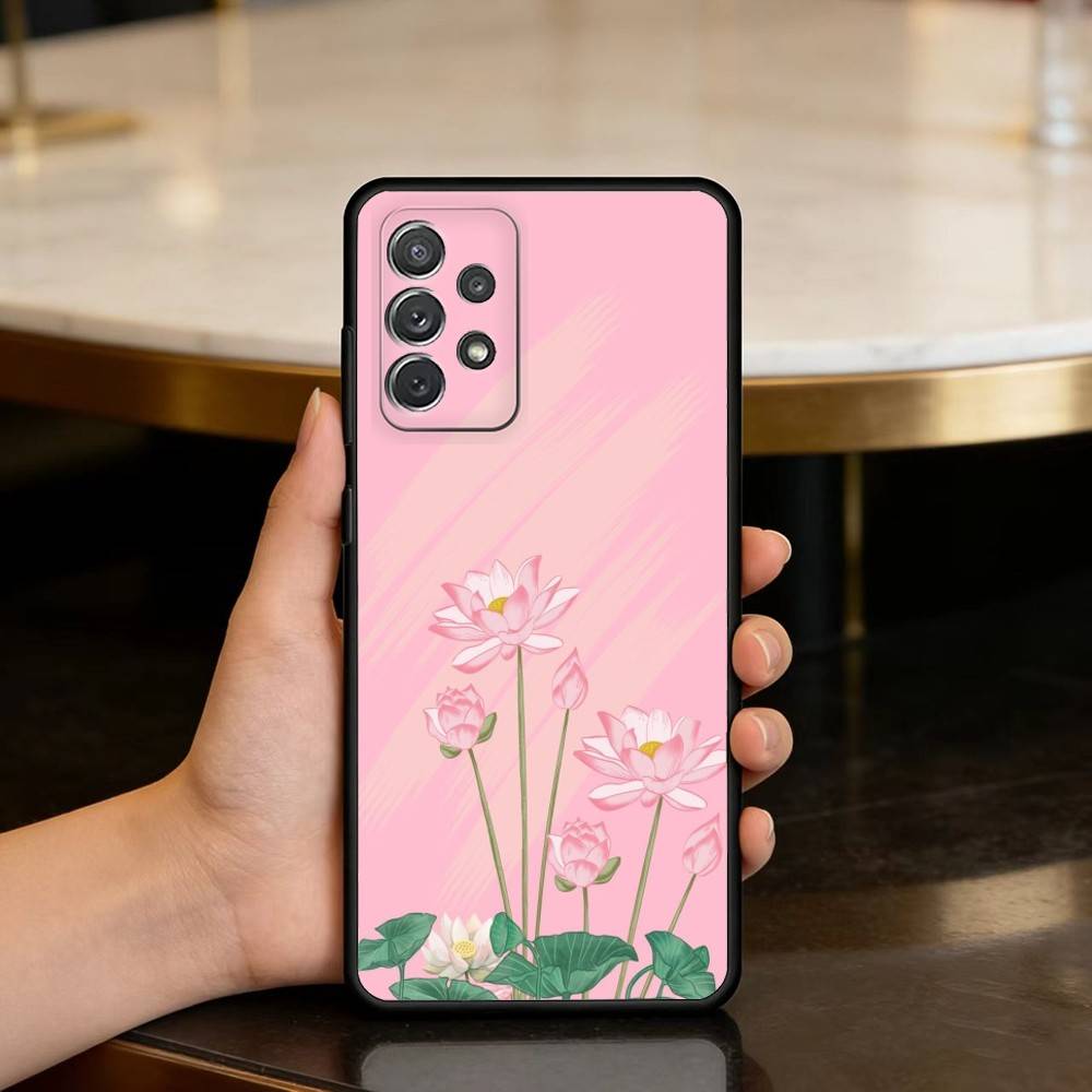 Emerald White Lotus  Phone Case For Samsung Galaxy A73,A72,A71,A70,A53,A52,A51,Soft Silicone Black Cover