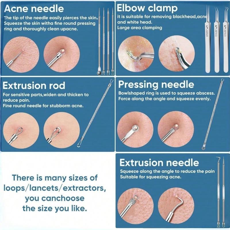 11pcs/Set Professional Blackhead Remover Kit Stainless Steel Face Blemish Acne Extraction Tools Pimple Popping Needle– Professional Pimple Popper Set