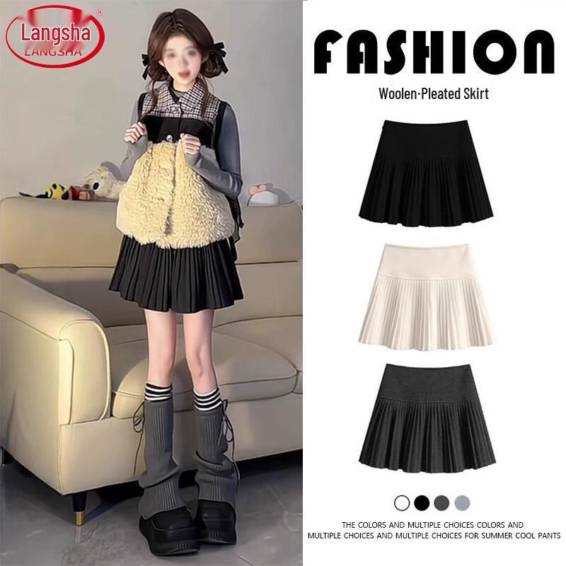 Langsha Women s Winter 2025 High-Waisted A-Line Pleated Short Skirt XL