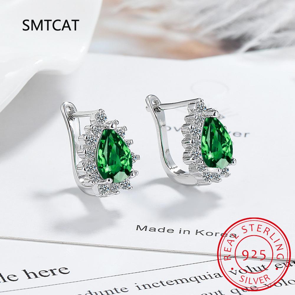 Pear Genuine Natural Blue Topaz 925 Sterling Silver Water Drop Hoop Earrings for Women Fashion Statement Gemstone Jewelry