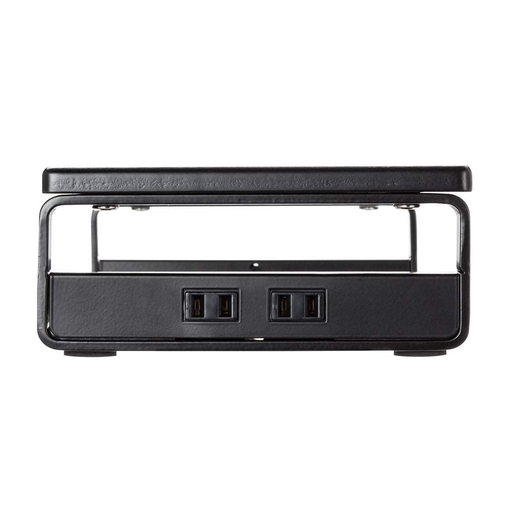 Sanwa Direct Monitor Stand with 3 USB Ports and 2 Power Strips, 60cm Wide x 20cm Deep, Black, Tabletop, Model 100-MR039BK