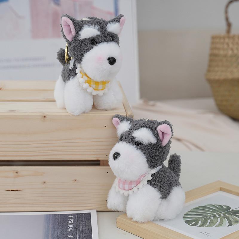 Cute Schnauzer Dog Plush Keychain Fluffy Toy Bag Charm West Highland Terrier