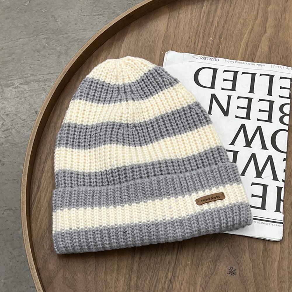 Dicke gestreifte Mützen Koreanische warme Fischerhutmode Gestrickte Streifenmütze Unisex