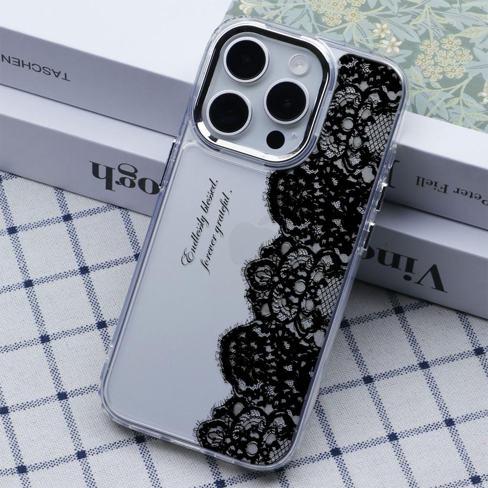 

Чехол с кружевным узором для iPhone 16 Pro Max 17 15 14 Plus 13 12 11 Air 17E 16E, гладкая металлическая фоторамка, Funda Coque iphone 17 чистый