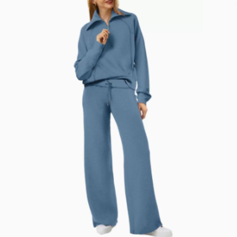 Lässiges Swear Set für Damen für Frühling/Herbst, Reißverschluss Langarm-Sweatshirt und Weitbeinige Hose 2-teiliges Set