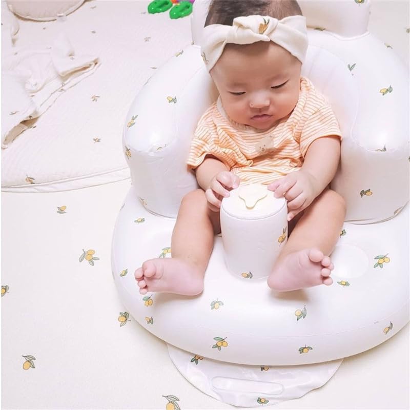 NASSIA Children's Bath Chair, Inflatable Sofa with Back Support, Bathing Aid, Sitting Training, Non-Slip, and Water-Draining (Flower Design)