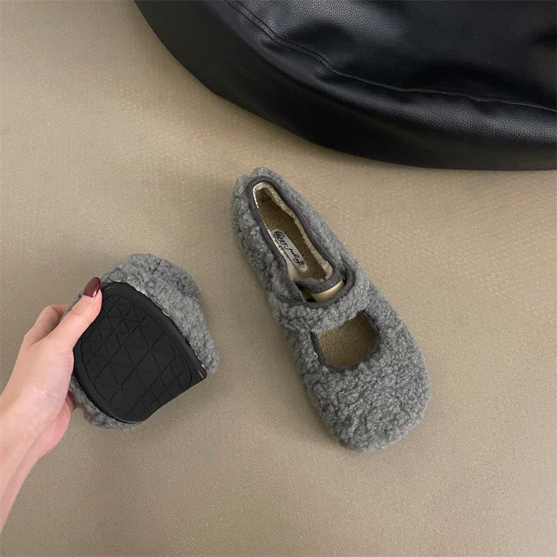 

Нежный вечерний ветер абрикосовые пушистые туфли женские носят осенью и зимой, бархатные теплые, с мелким вырезом туфли Мэри Джейн туфли Дуду хлопковые туфли 35