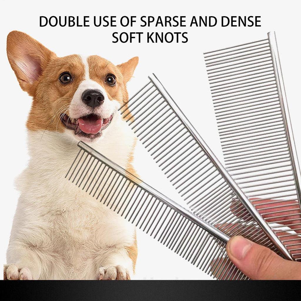Dog Comb Metal Hair Removal Comb for Cat Dematting Cleaning Brush with Rounded Teeth for Puppy Kitten Short Long Shedding Care