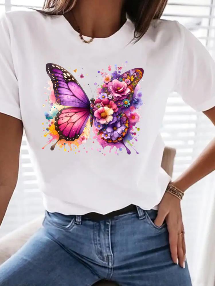 (Asian Size) Tee Top Clothing T Shirt Women Leopard Love Heart Fashion Woman Print Female Short Sleeve Graphic T-shirts