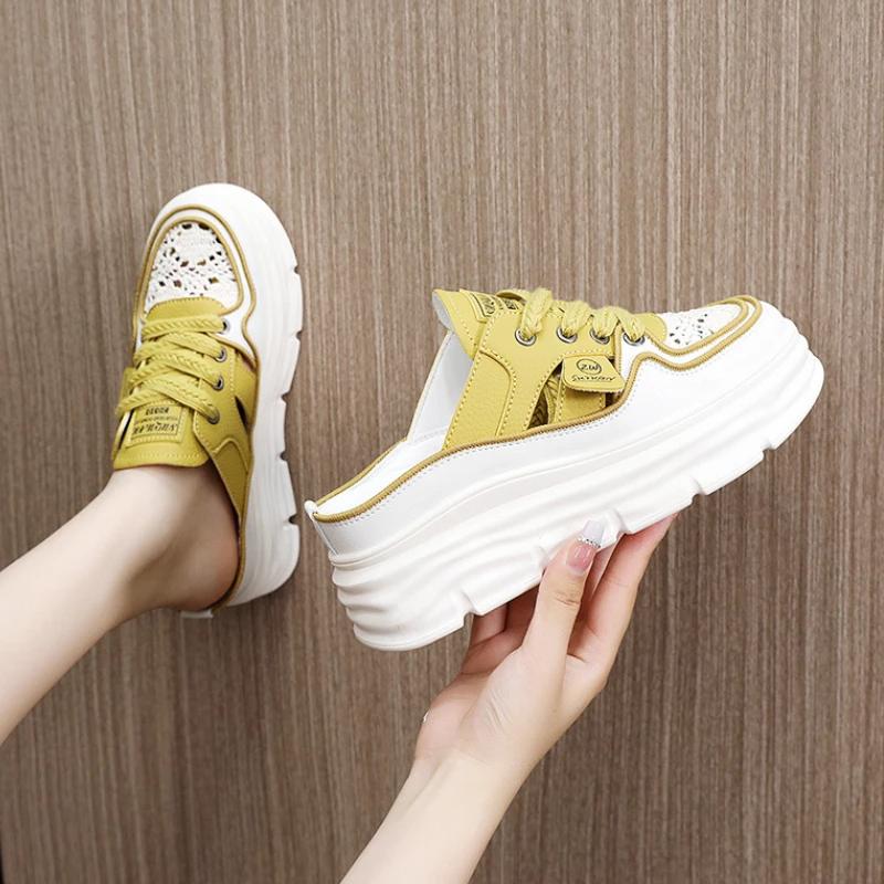 Baotou Half Slippers Women's New Thick Bottom Sandals Hollow Breathable Casual Sports Shoes Thick Bottom Outerwear Sandals