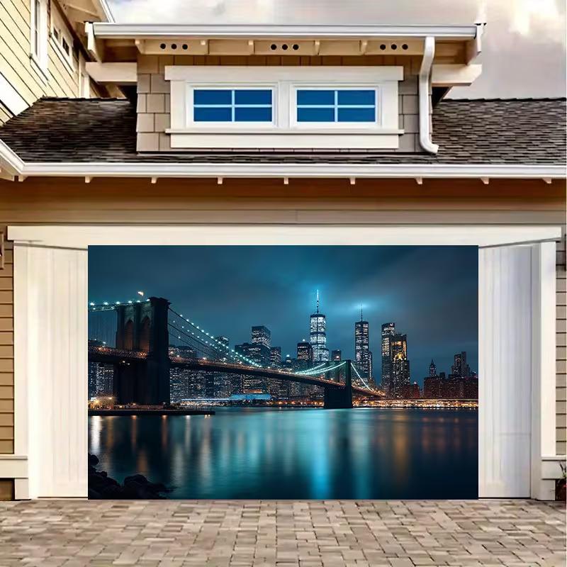 2D Brooklyn Bridge Backdrop, New York City Night Scene Background for Urban Themed Deco