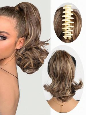Synthetische 10-Zoll-Pferdeschwanzverlängerung mit Klauenclip, kurze gewellte Pferdeschwanz-Haarverlängerungen, synthetische Haarteile für den täglichen Gebrauch von Frauen