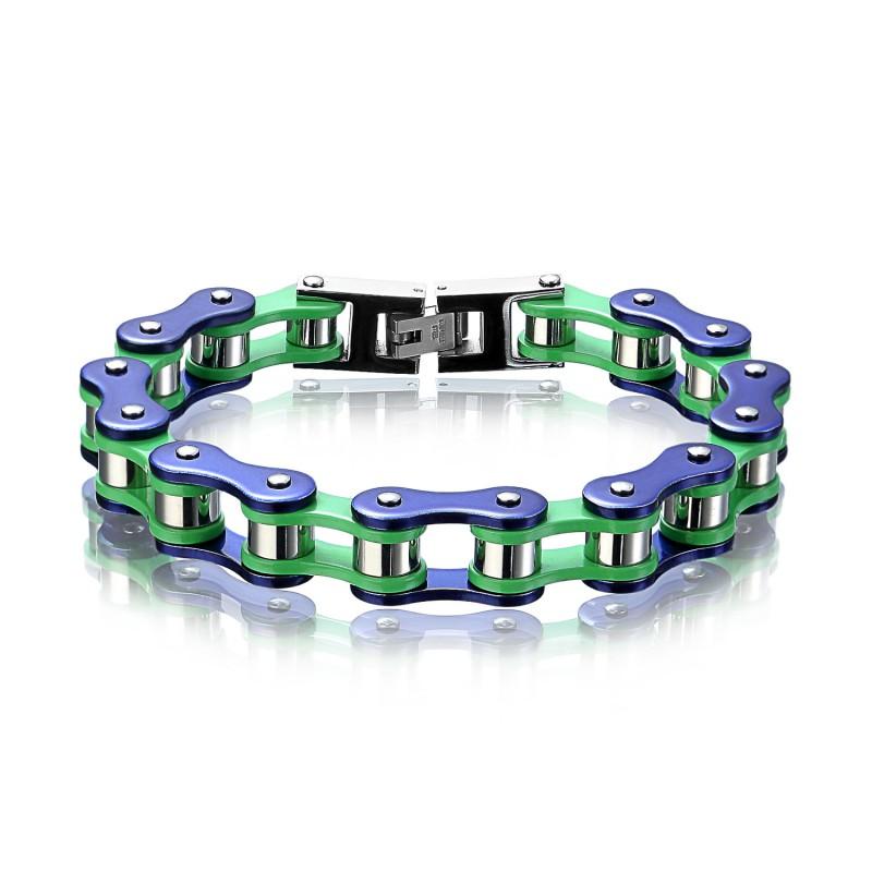 Stainless Steel Cycling Chain Link Bracelet Men Vacuum Plated Multi Color Titanium Geometric Design