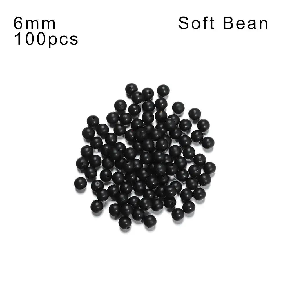 100Pcs Fishing Beads Space Stopper Black 3mm-12mm Round Soft and hard beans Fishing Lures bait Hook Rig Accessories