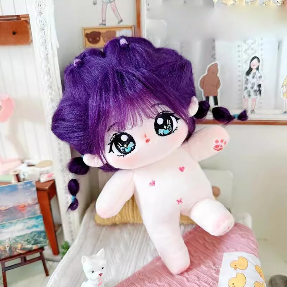 niannyyhouse 20cm Plush Girl Purple Fried Hair Black Hair No Attributes Normal Body Doll Cotton Doll Skeletons Dress-Up (2 Included)