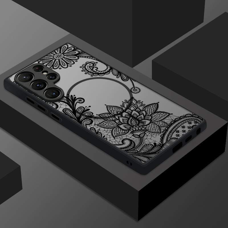 Magnetic For Magsafe Case For Samsung Galaxy S26 Ultra S25 Edge S24 S23 S22 Plus S21 FE Retro Mandala Flower Pattern Hybrid Matte Cover