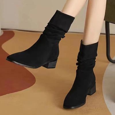Fashion Hot Selling Winter High Quality Women's Boots Fashion Solid Color Round Toe Medium Heel Sleeve Versatile Women's Short Boots