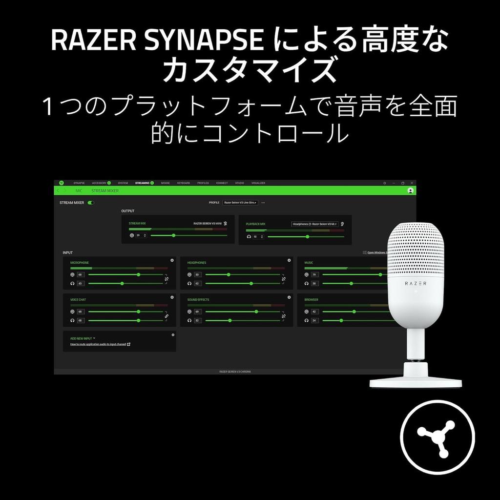 Razer Seiren V3 Mini White Condenser Microphone Mute Gaming USB Streaming Seiren V3 Mini White - Ultra-Compact Design, Tap-Activated Sensor,