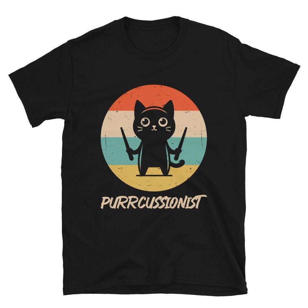 Funny Purrcussionist Cat Tee, Percussion Drummer Skills Drumming Unisex T- Shirt L