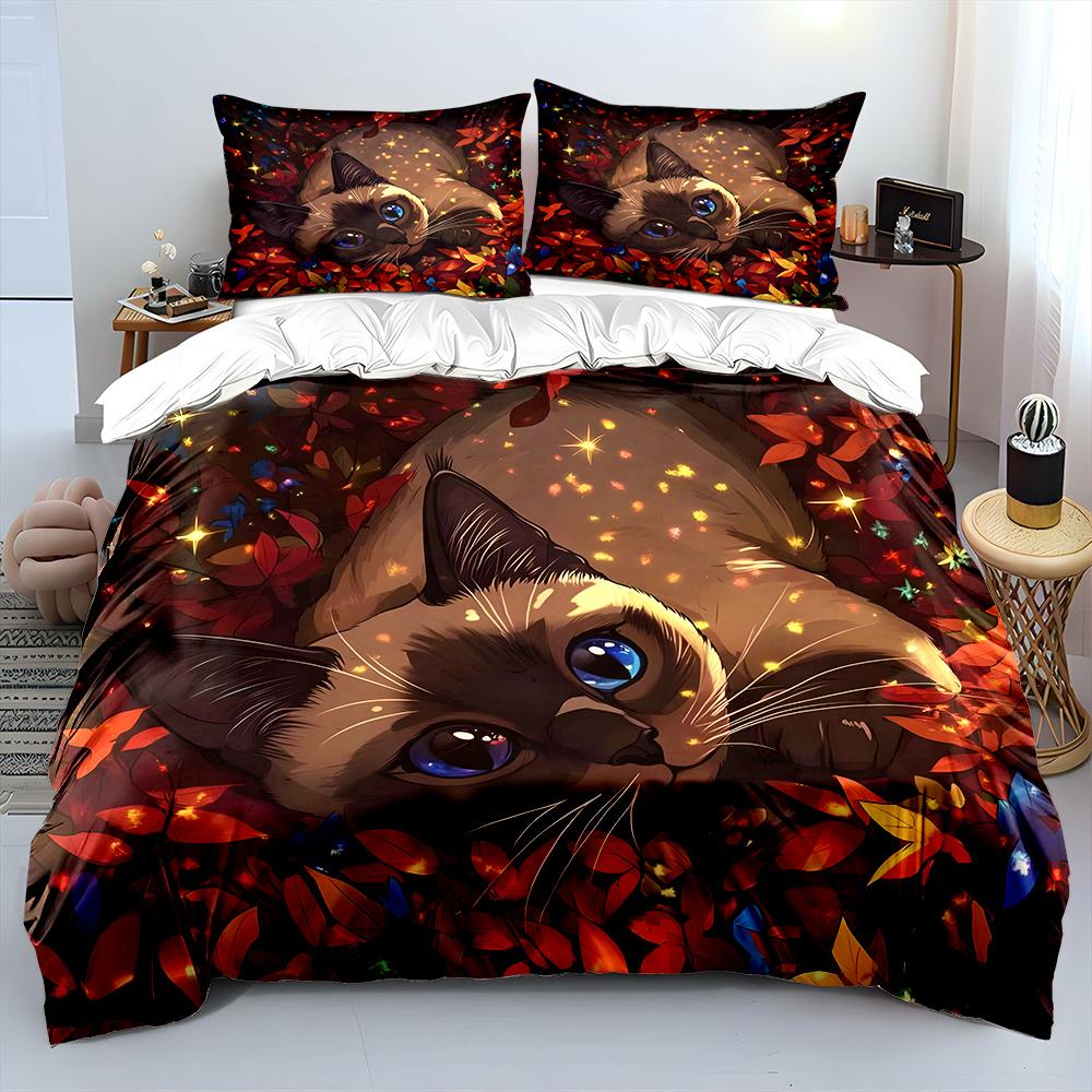 Cat lying among colorful leaves Print Soft Comfortable Duvet Cover Bedding Set Included 1*Duvet Cover 2*Pillowcases