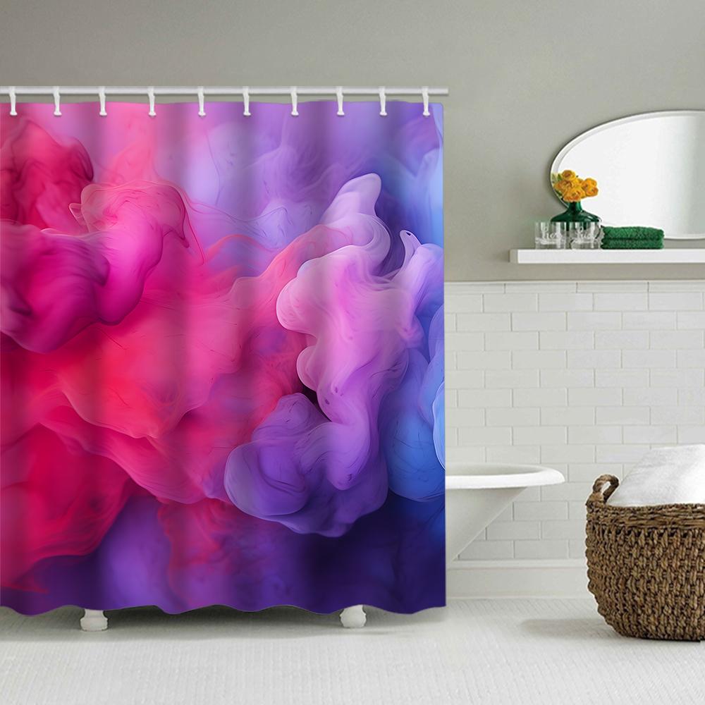 1/4 Pink Geometry Circle shower Curtains, Toilet Seat Decoration, Shower Curtain with Carpet and Toilet Lid, 12 70.8x70.8 inch H