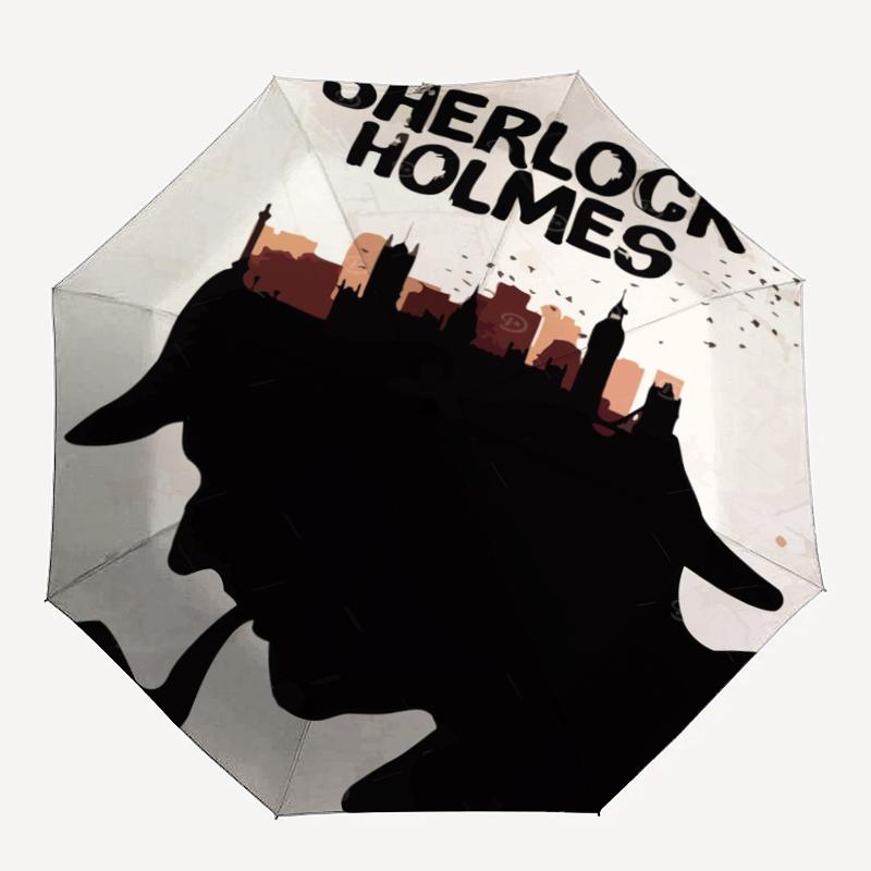 Sherlock Holmes Thema Automatischer Regenschirm, Leicht & Tragbar, 8 Speichen, Perfekt für Reisen im Freien, Geburtstage, Weihnachten, Geschenke.