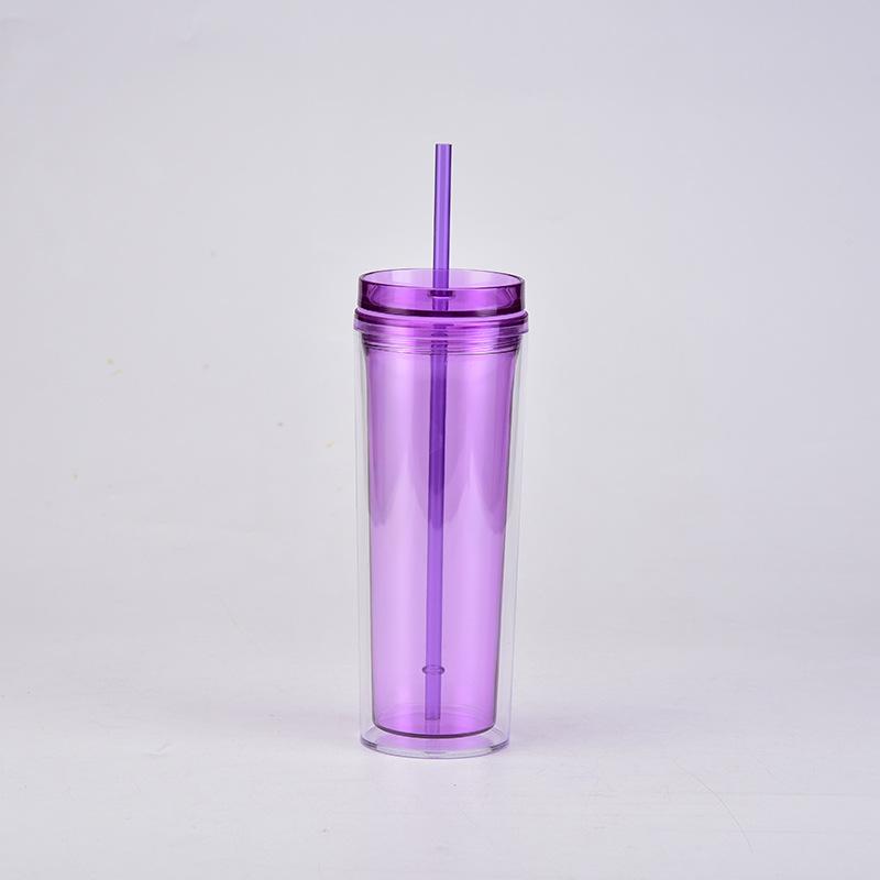 18oz Double-layer Plastic Straw Water Cup, Transparent Portable Sports Water Cup with Straw