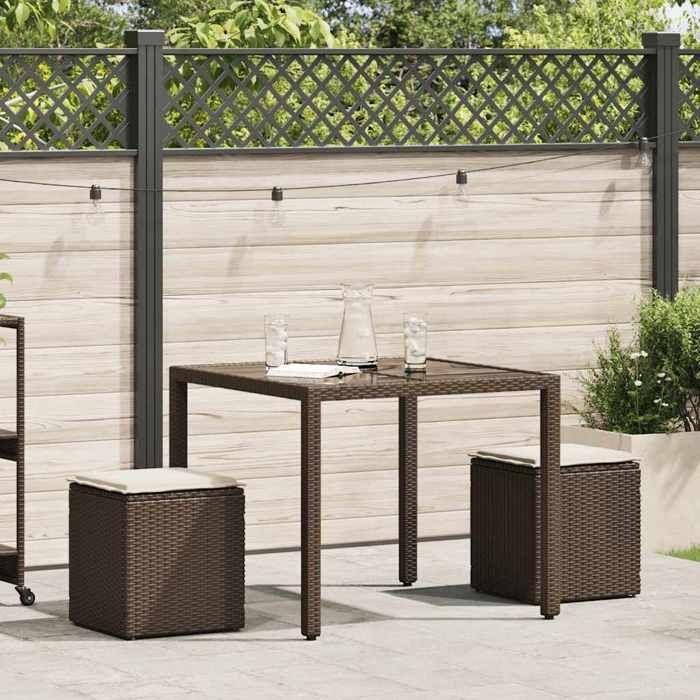 VidaXL Garden Stools with Cushions Set of 2 Brown Wicker, Garden Seat, Outdoor Seating, Cube Stool, 4104040