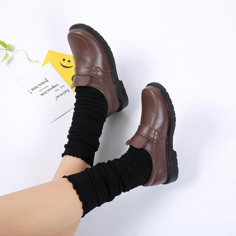 

Round Toe Flat Shoes Women Brown Uniform School Style Leather Loafers Comfortable Shoes 40 коричневый