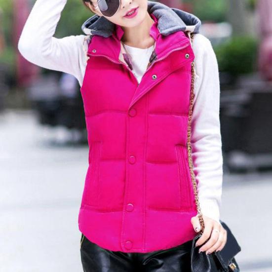 Women Casual Autumn Winter Sleeveless Warm Thicken Hooded Cotton Waistcoat Vest