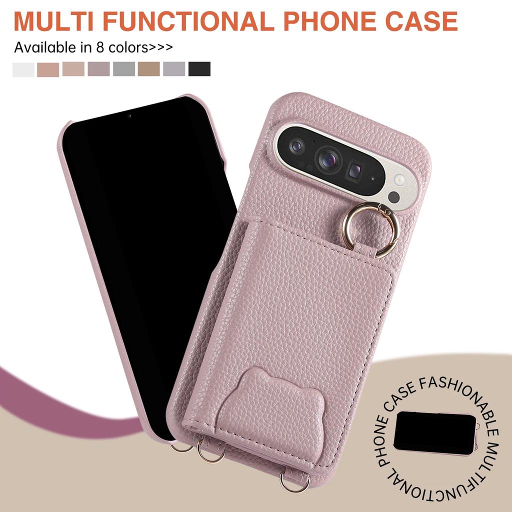 Crossbody Cards Solt Leather Wallet Mirror Ring Holder Case Google Pixel 9 Pro XL 8 8Pro 8A 7 6 7A 6A Long Lanyard Cute Cover