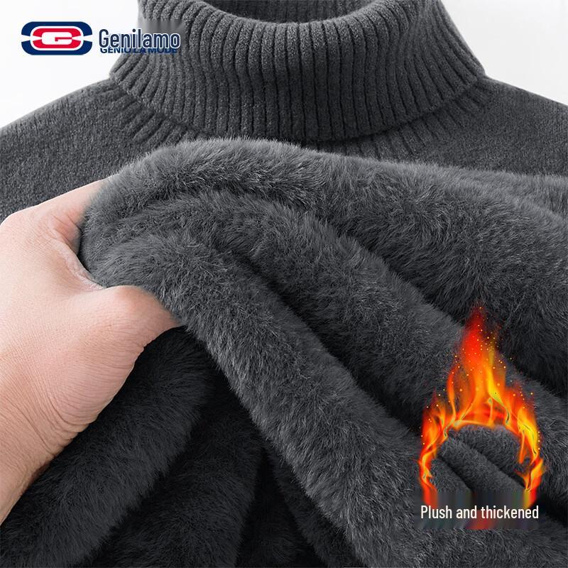 GENIOLAMODE Men's Fleece-Lined Turtleneck Sweater