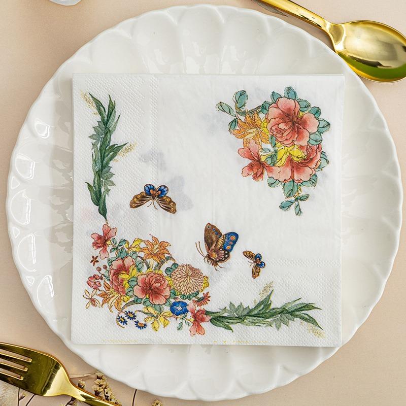 20 buc/pachet 33x33cm Fluture Floare Șervețel de Hârtie De Unică Folosință Cocktail Nuntă Petrecere de Zi de Naștere Pătrat cu 2 Straturi Șervețele de Masă