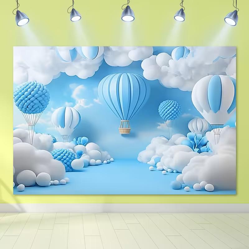 2D Dreamy Hot Air Balloon Backdrop Baby Shower Photography Background